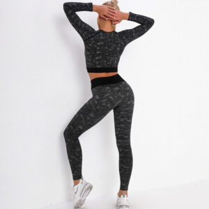 Fitness Set Αθλητικό Κολάν Ψηλόμεσο & Μπουστάκι Μακρυμάνικο Army Black