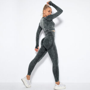 Fitness Set Αθλητικό Κολάν Ψηλόμεσο & Μπουστάκι Μακρυμάνικο Black/Grey (A6500)