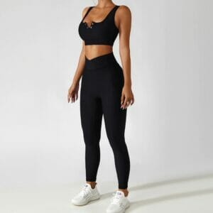 Fitness Set Αθλητικό Workout Κολάν Ψηλόμεσο & Μπουστάκι Black (A042)