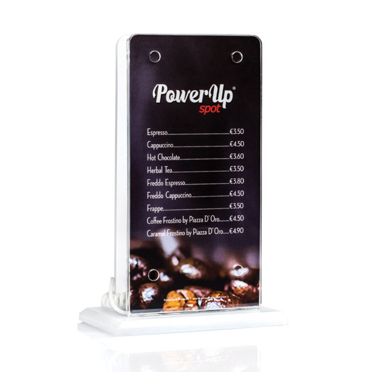 Power Up Spot® Επιτραπέζιος Φορτιστής για Καφετέριες, Μπαρ, Εστιατόρια, Ξενοδοχεία κλπ με Λογότυπο Power Up Spot® Επιτραπέζιος Φορτιστής για Καφετέριες, Μπαρ, Εστιατόρια, Ξενοδοχεία κλπ με Λογότυπο
