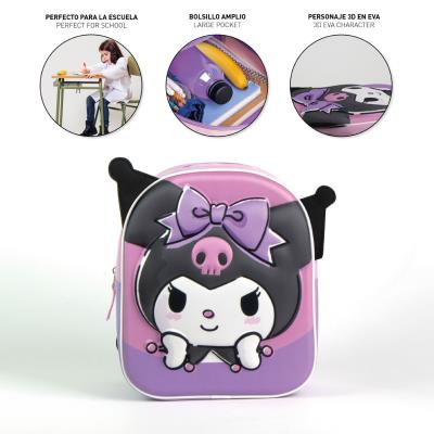 Mochila 3D Kuromi Infantil com Aplicações – Pack 2