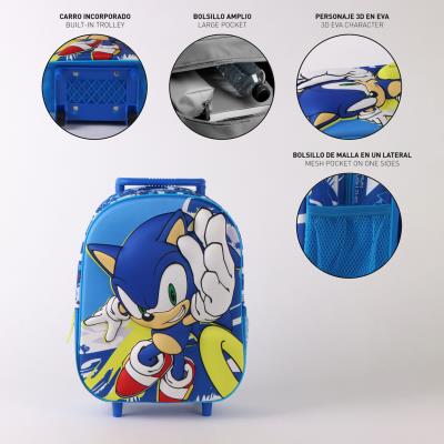 Mochila Infantil 3D Sonic com Carrinho – Pack 2