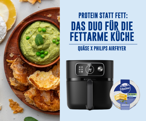 'Protein statt Fett: Mit Quäse und Philips Airfryer' Teaserbild