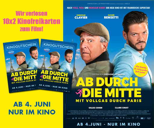 'Christian Clavier - mit Vollgas durch Paris! Gewinne 2 von 20 Kinokarten für „Ab durch die Mitte“' Teaserbild
