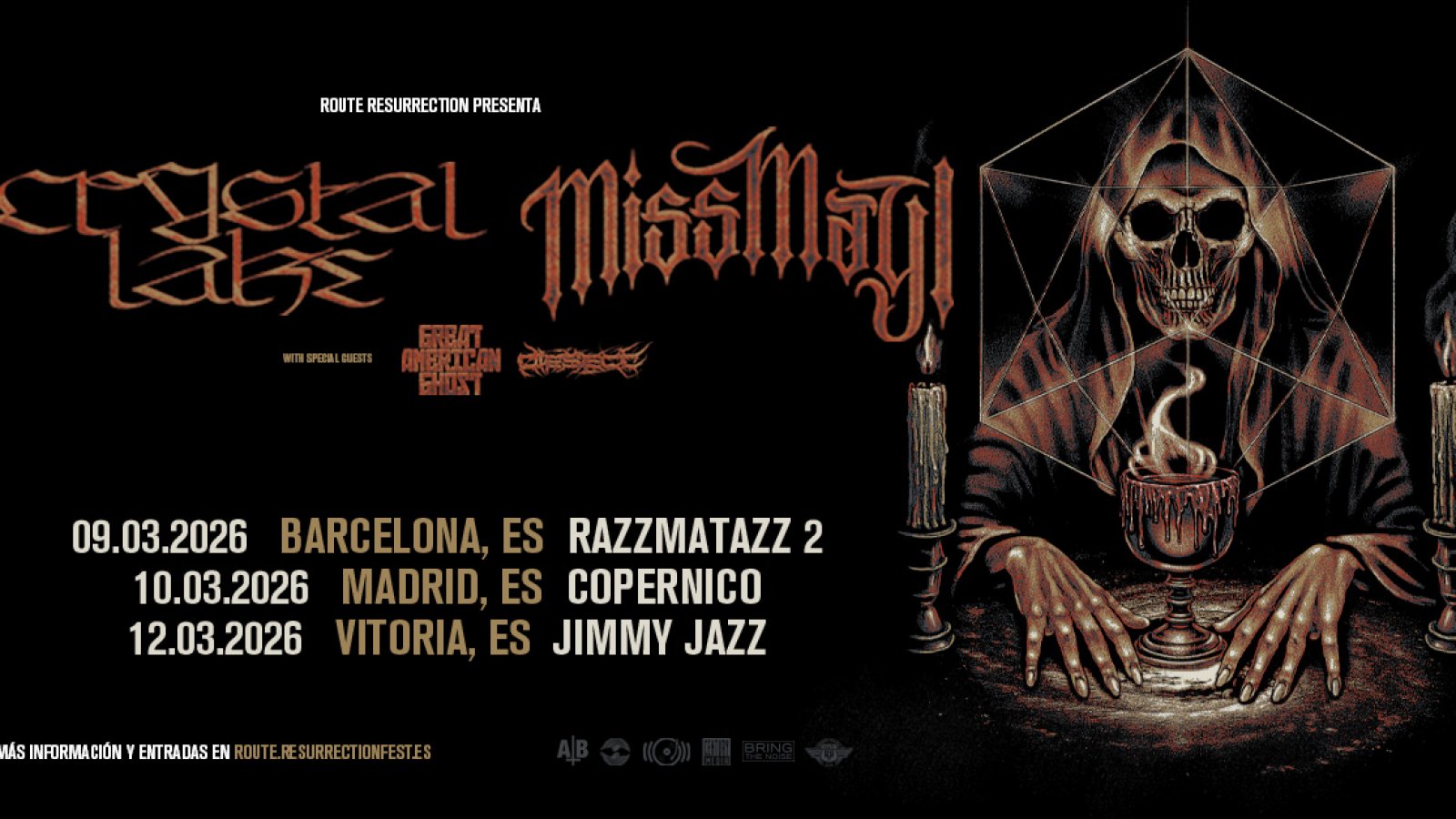 ¡DOBLE CABEZA DE CARTEL! Crystal Lake y Miss May I Anuncian Tres Conciertos en España para Marzo de 2026