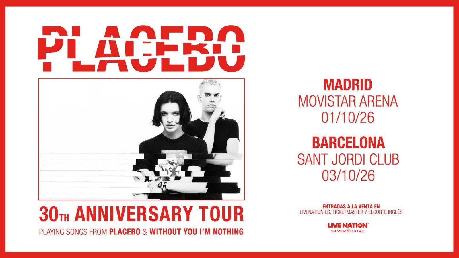 Placebo celebra 30 años con conciertos en Madrid y Barcelona en 2026