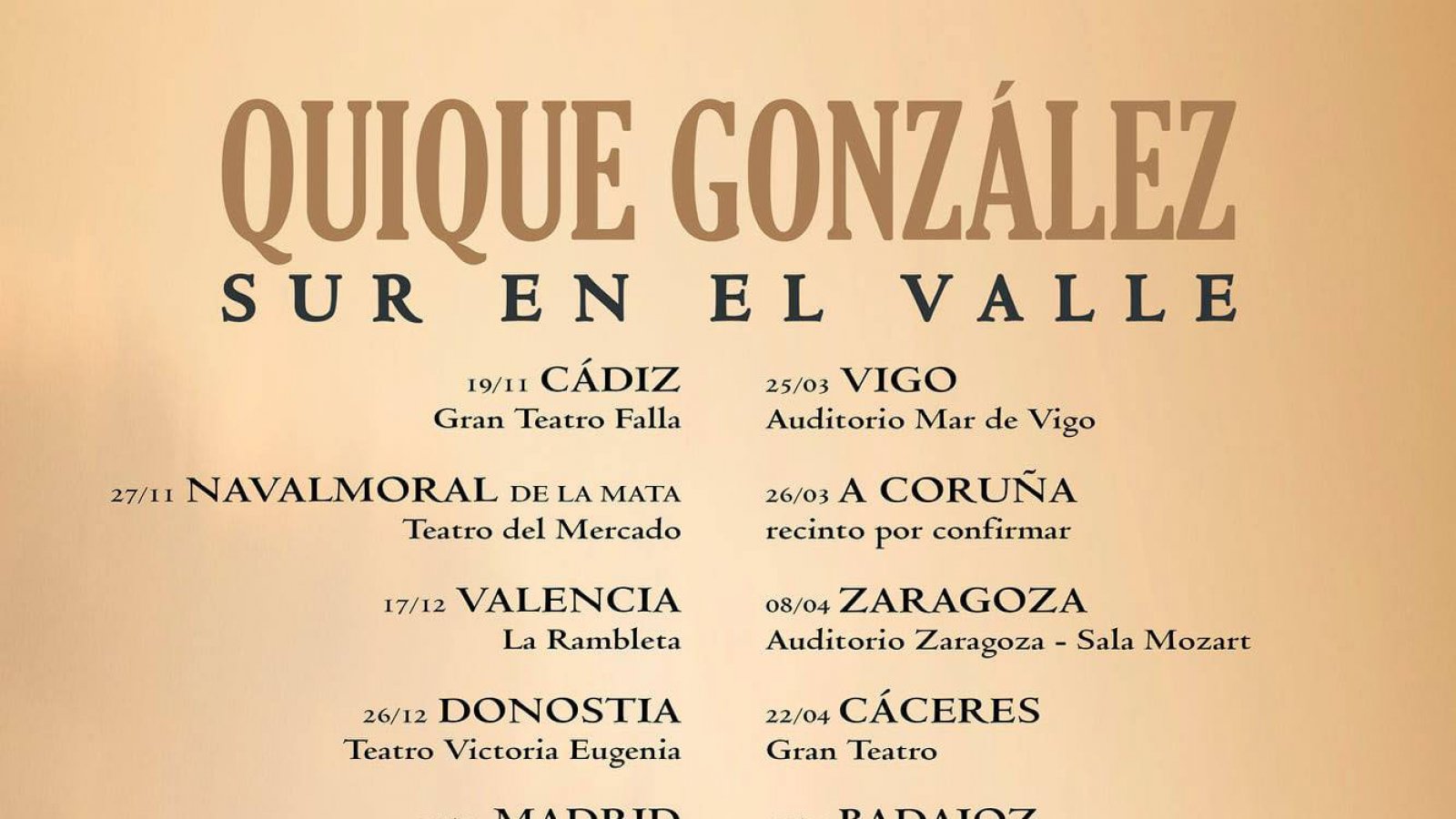 Primeras fechas de la gira "Sur del Valle" de Quique González
