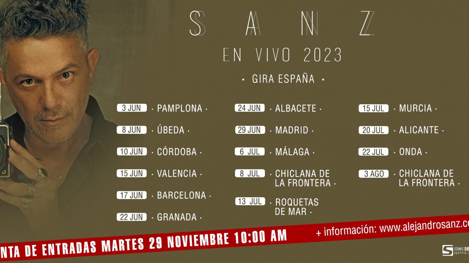 Alejandro Sanz ha anunciado 15 actuaciones nuevas de la gira Sanz en Vivo 2023