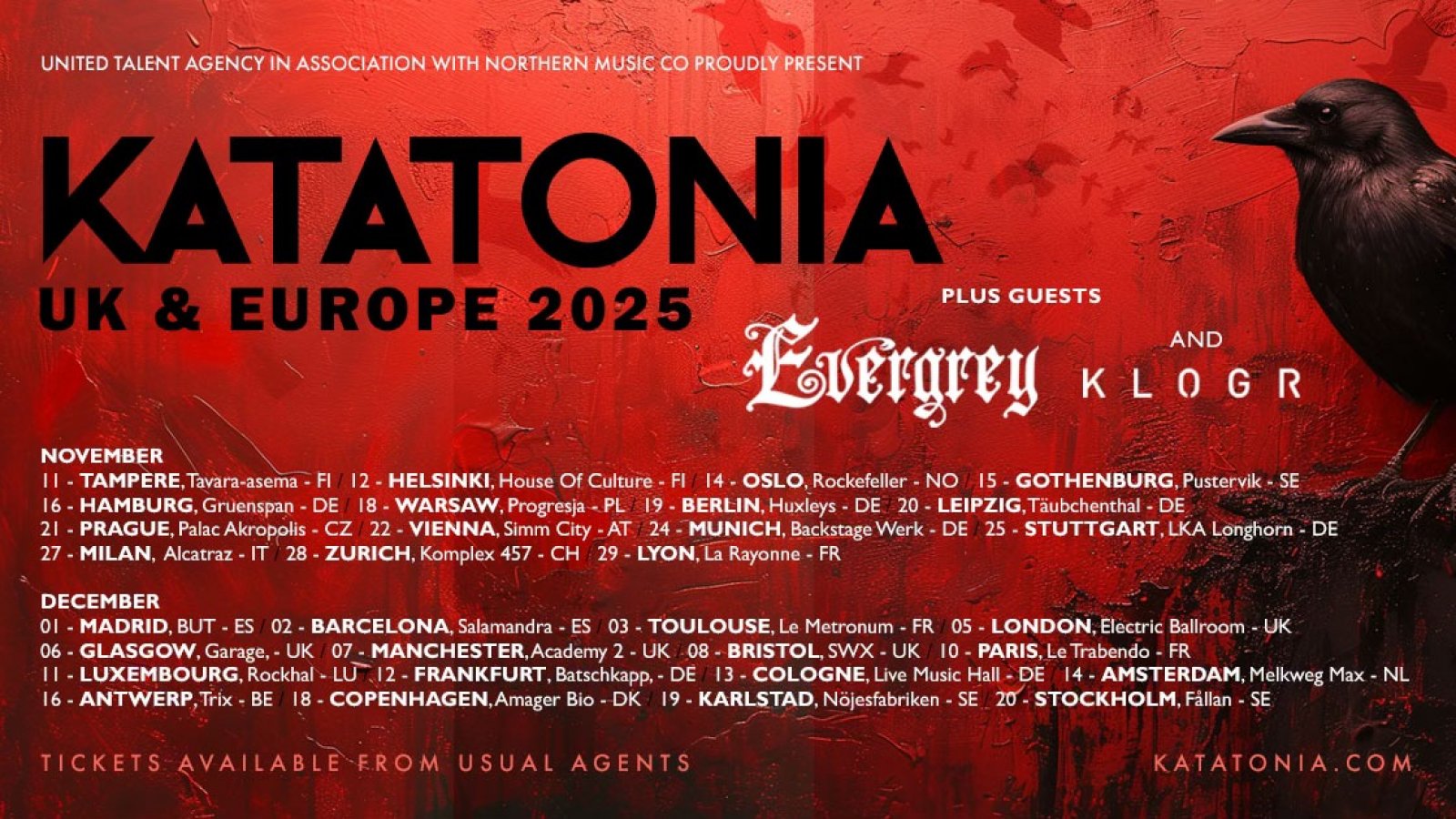 KATATONIA Anuncia Gira: Dos Conciertos en España para 2025 con EVERGREY y KLOGR