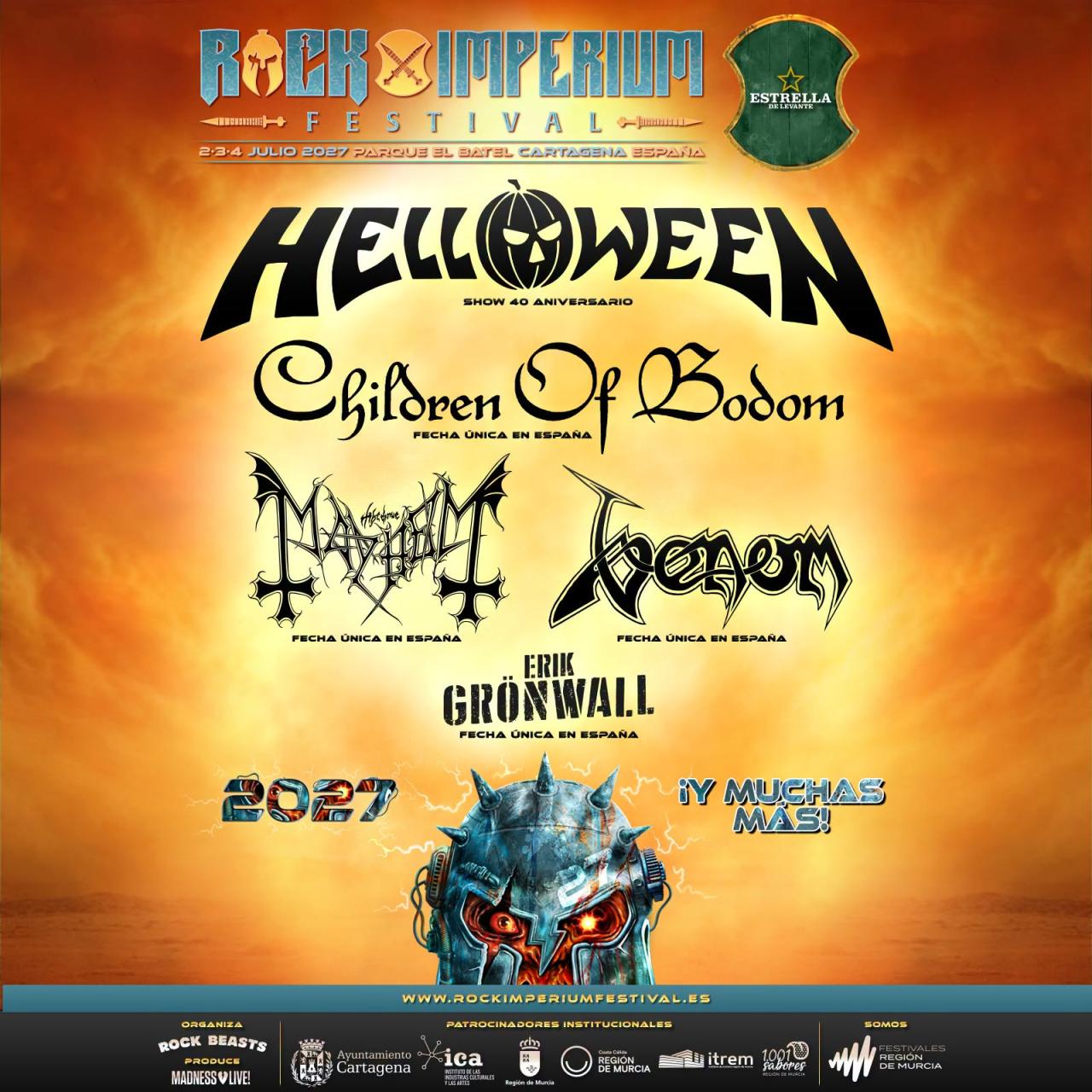 Rock Imperium 2027 arranca con Helloween, Children of Bodom, Mayhem y Venom en Cartagena