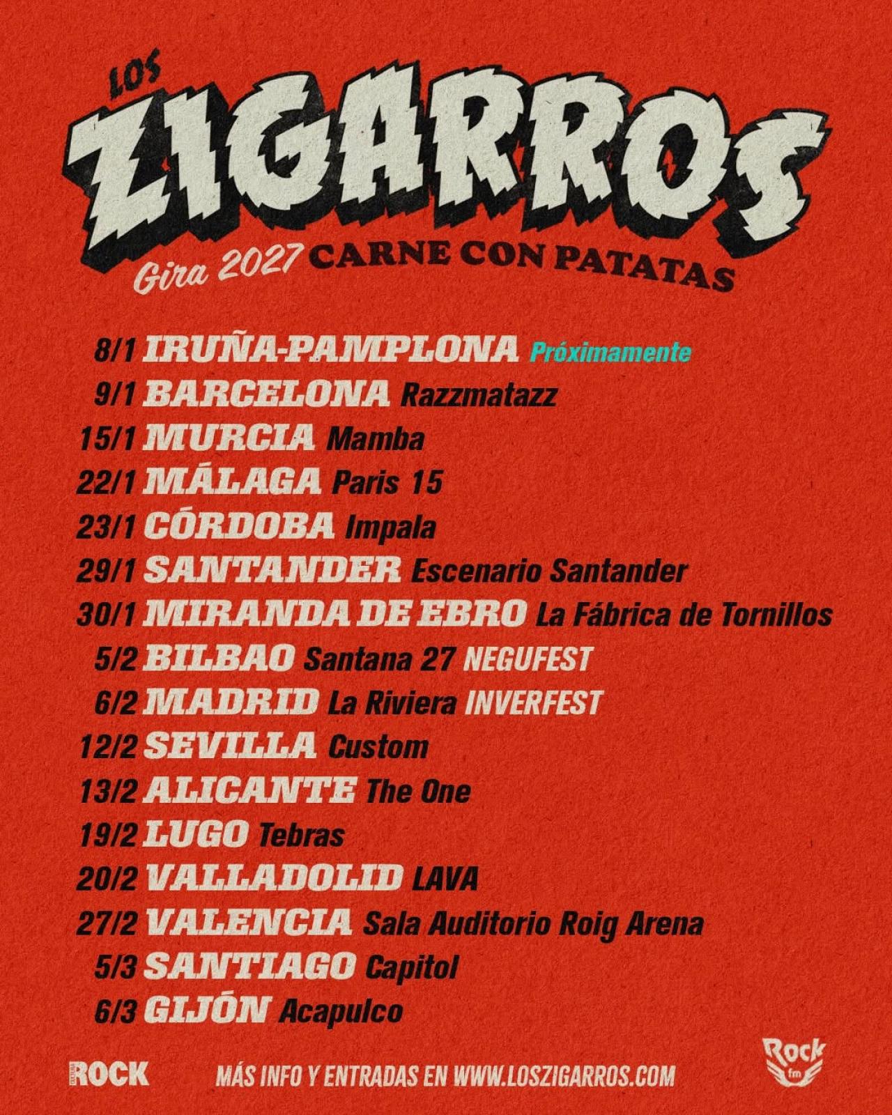 Los Zigarros anuncian la gira Carne con Patatas 2027: 16 conciertos por España