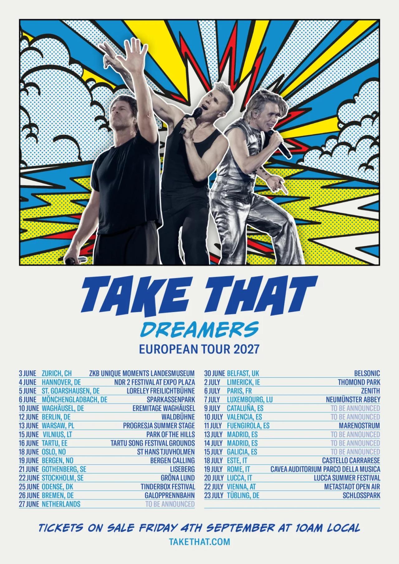 Take That anuncia su “Dreamers Tour” 2027 con seis conciertos en España y una gran gira europea