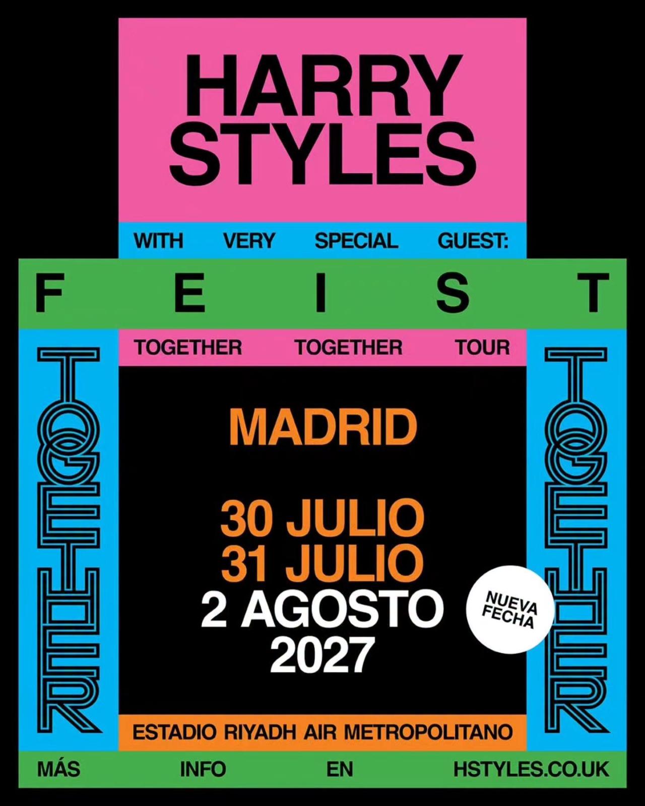 Harry Styles ampliará «Together, Together» en 2027 con dos conciertos en Madrid