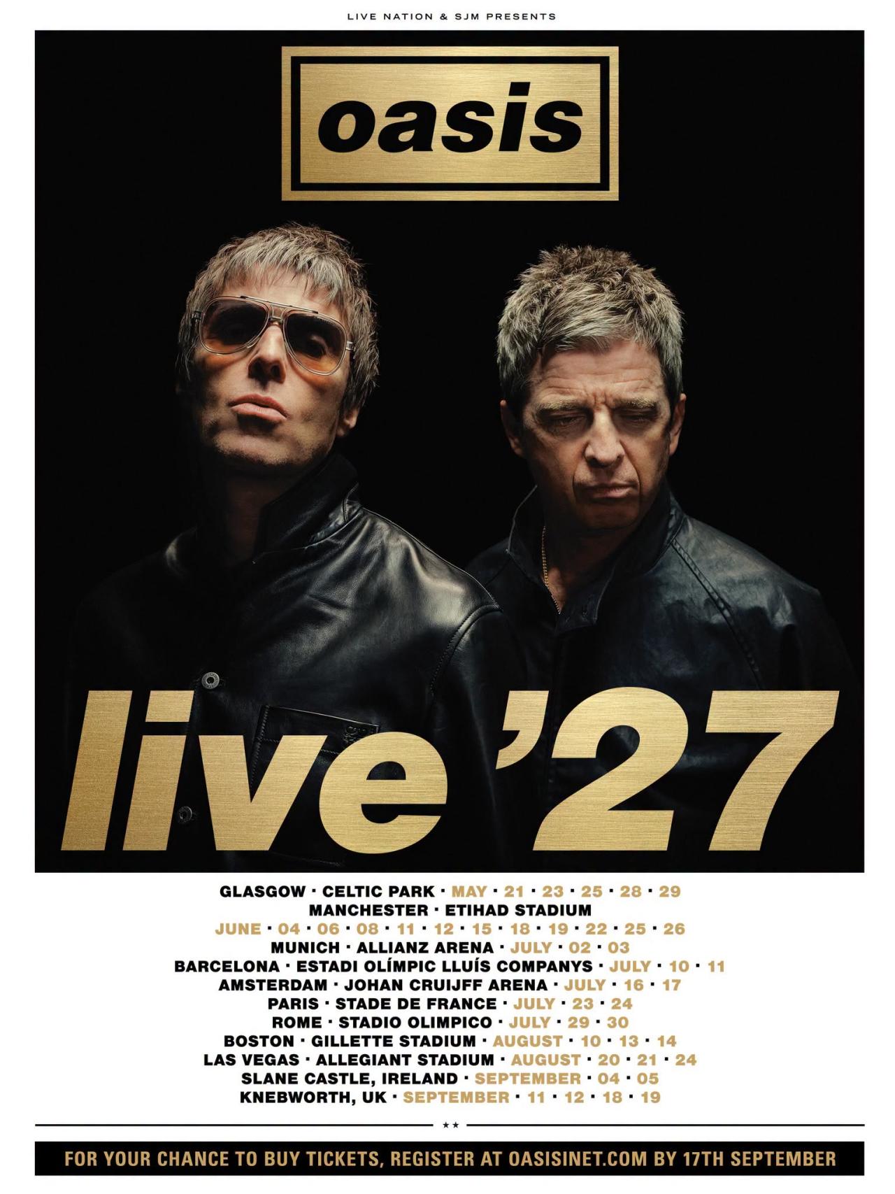 Oasis volverá a España después de 18 años con dos conciertos en Barcelona en 2027