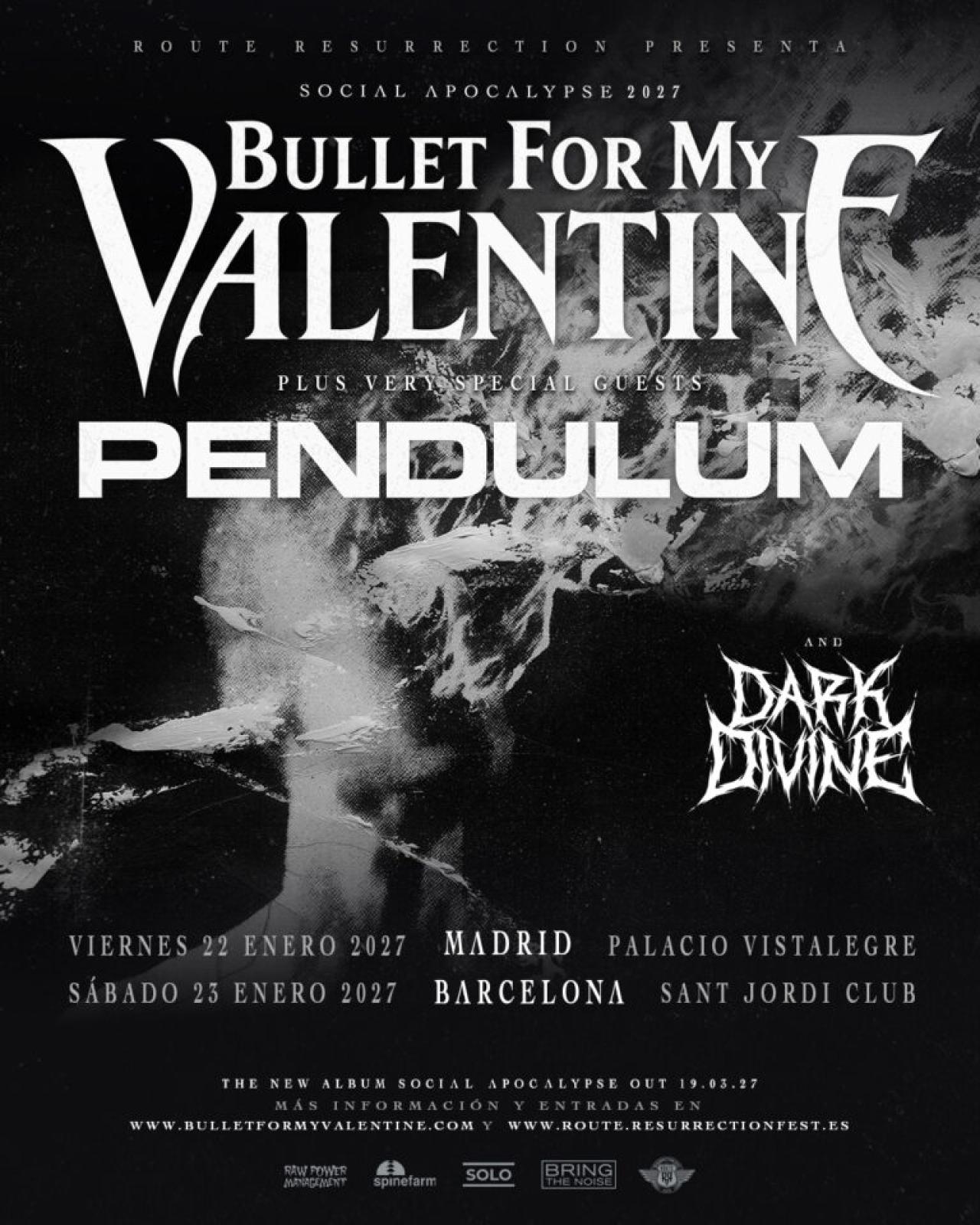 Bullet For My Valentine traerá su «Social Apocalypse 2027» a Madrid y Barcelona