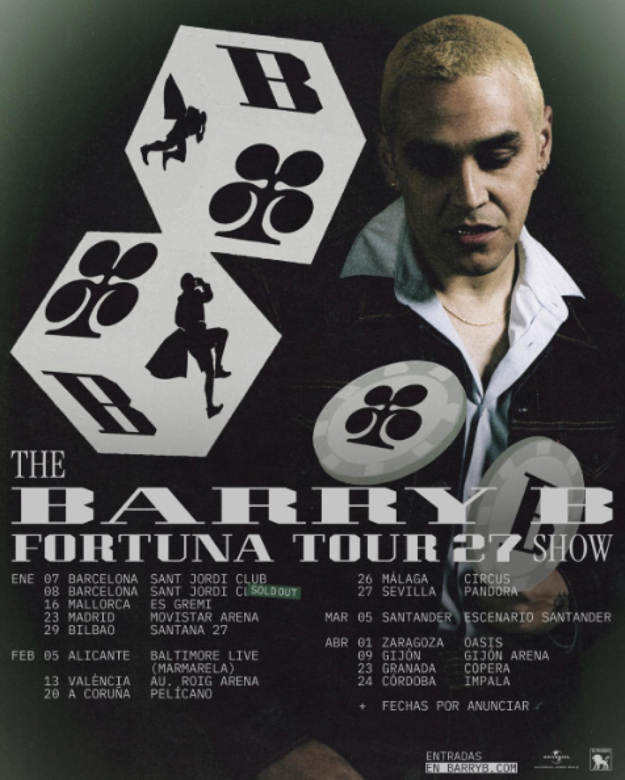 Barry B anuncia «Fortuna Tour 2027», una gira de 16 conciertos que recorrerá España entre enero y abril
