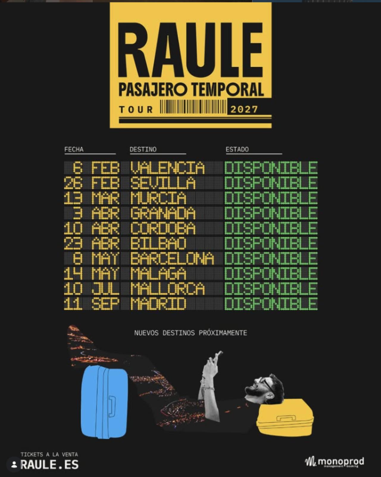 Raule anuncia «Pasajero Temporal Tour 2027», una gira de diez conciertos para presentar su cuarto álbum por España