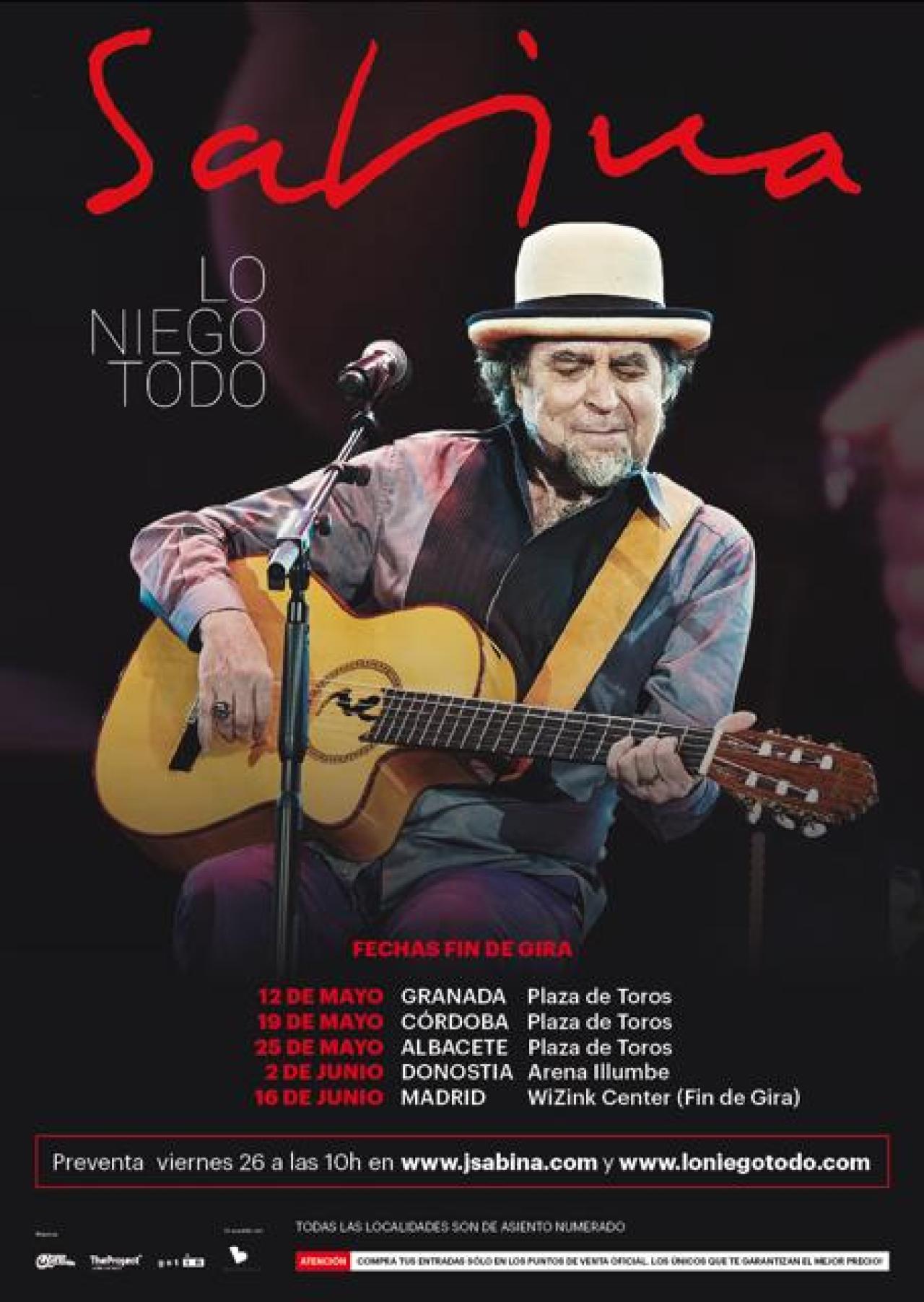 Joaquin Sabina anuncia los conciertos fin de gira "Lo niego todo"