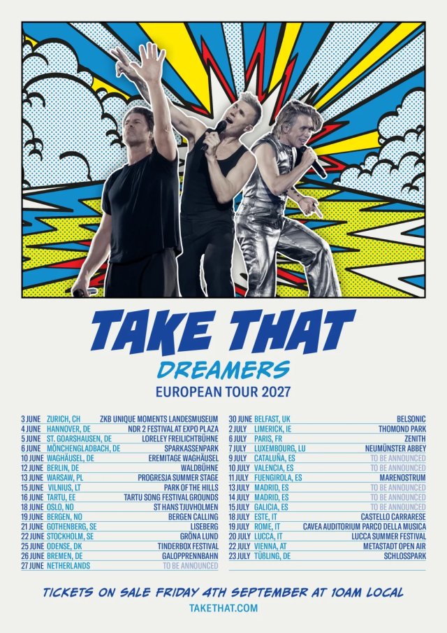 Take That anuncia su “Dreamers Tour” 2027 con seis conciertos en España y una gran gira europea