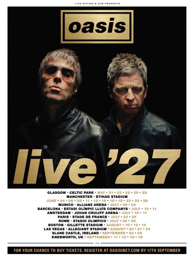Oasis volverá a España después de 18 años con dos conciertos en Barcelona en 2027