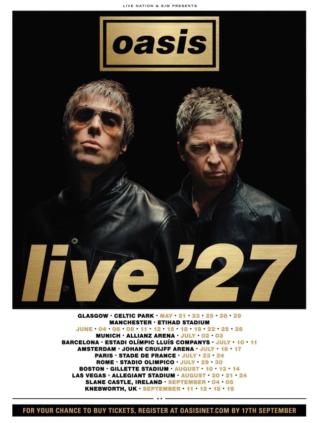 Oasis volverá a España después de 18 años con dos conciertos en Barcelona en 2027