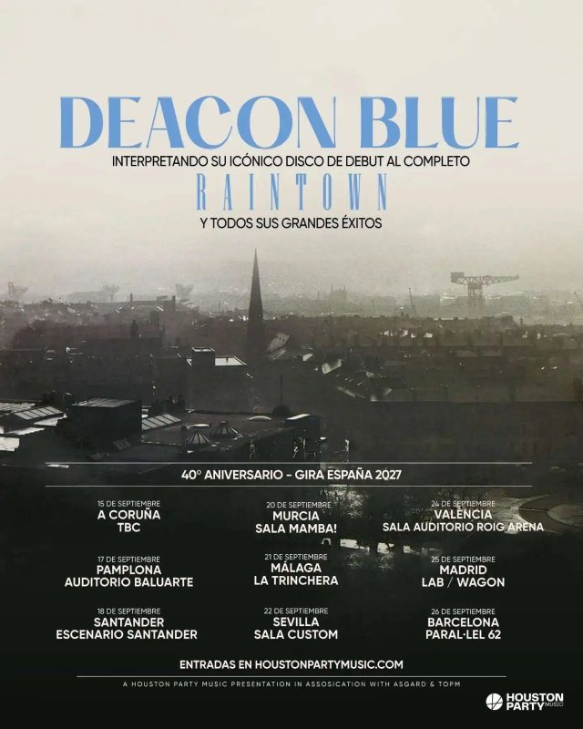Deacon Blue celebrará los 40 años de «Raintown» con nueve conciertos en España en 2027