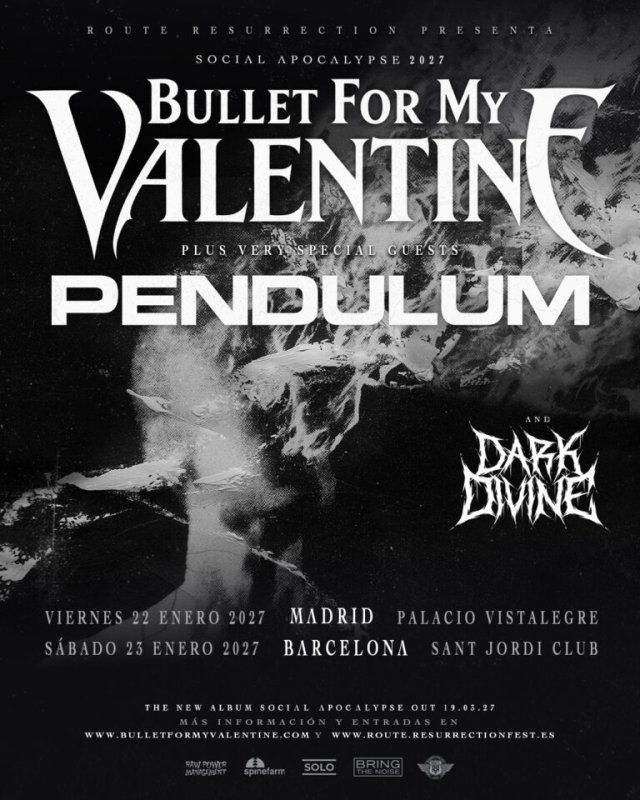 Bullet For My Valentine traerá su «Social Apocalypse 2027» a Madrid y Barcelona