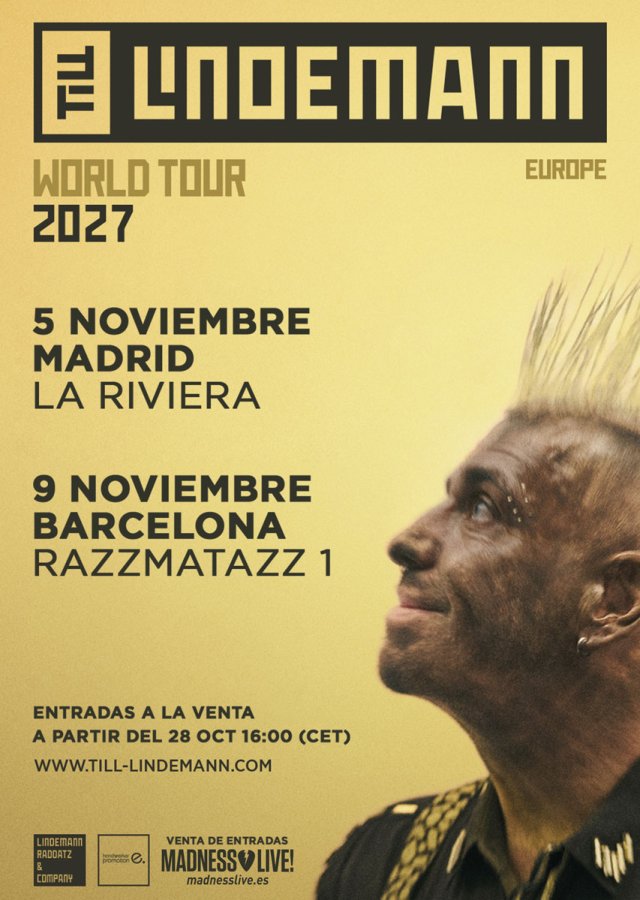Till Lindemann anuncia dos conciertos en Madrid y Barcelona con su World Tour 2027