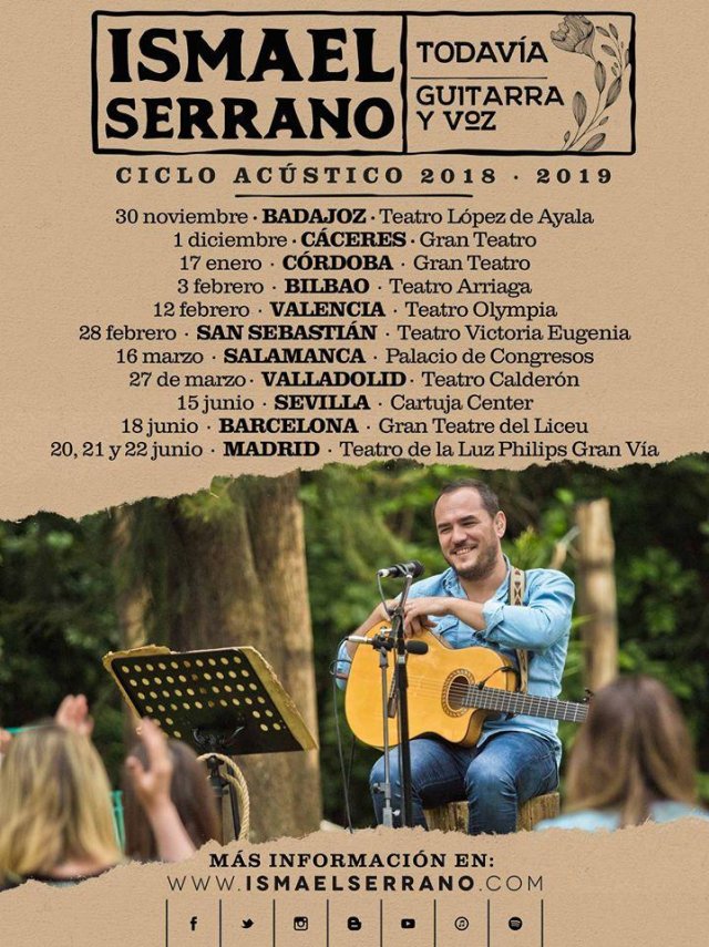 Ismael Serrano anuncia nuevos conciertos en Madrid, Badajoz, Málaga, Alicante o Gijón 