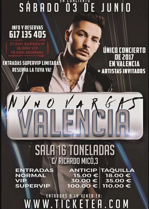 Cartel de Concierto de Nyno Vargas en Valencia