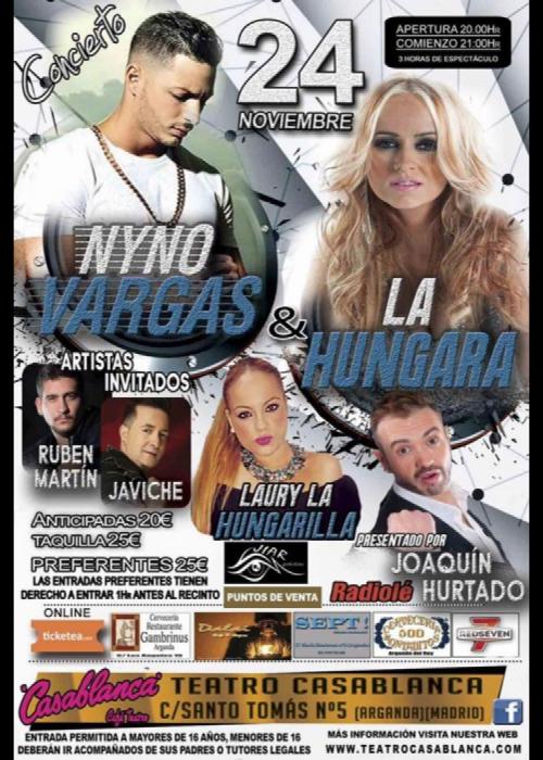 Cartel de Concierto de Nyno Vargas + La Hungara en Arganda del Rey