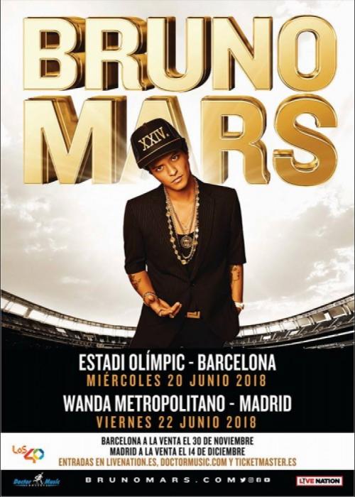 Cartel de Concierto de Bruno Mars en Barcelona