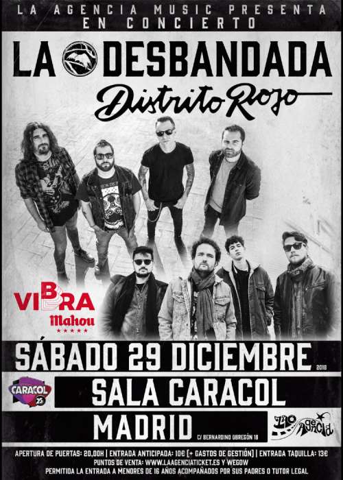 Cartel de Concierto de La Desbandada + Distrito Rojo en Madrid