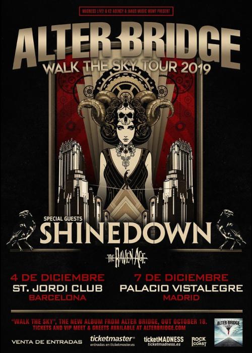 Cartel de Concierto de Alter Bridge + Shinedown + The Raven Age en Barcelona