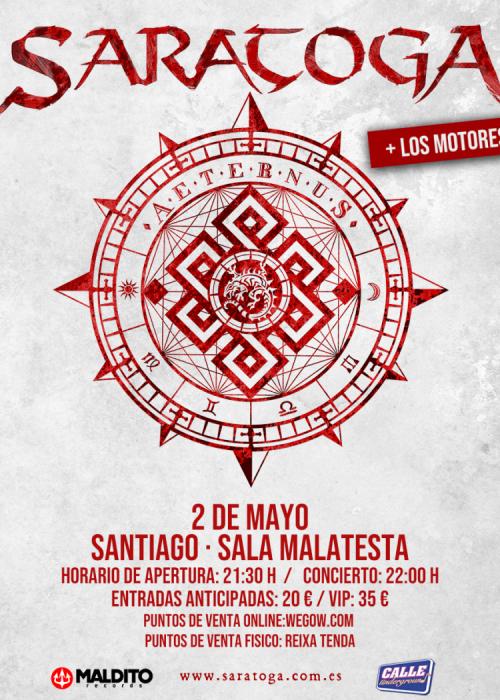 Cartel de Concierto de Saratoga + Motores en Santiago de Compostela