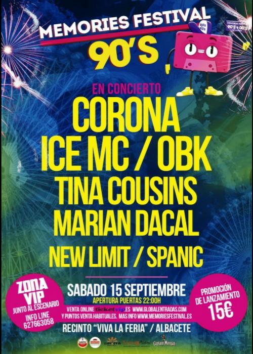 Cartel de Concierto de Corona + ICE MC + OBK + TINA COUSIN + MARIAN DACAL + NEW LIMIT + SPANIC en Albacete