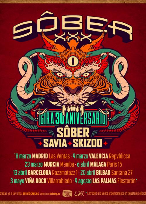 Cartel de Concierto de Sôber + Savia + Skizoo en Murcia
