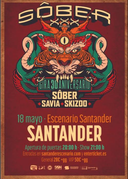 Cartel de Concierto de Sôber + Savia + Skizoo en Santander