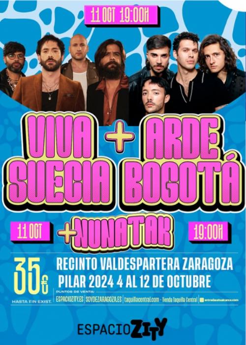 Cartel de Concierto de Arde Bogotá + Viva Suecia en Zaragoza
