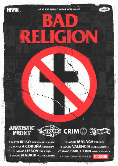 Cartel de Bad Religion + Agnostic Front + Strung Out + CRIM + Belvedere en Valencia