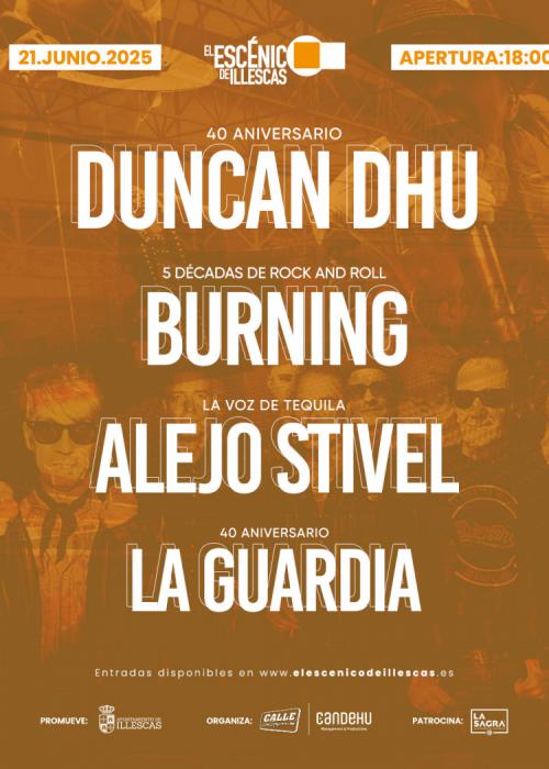 Cartel de Duncan Dhu + Burning + La Guardia + Alejo Stivel en Illescas - Toledo