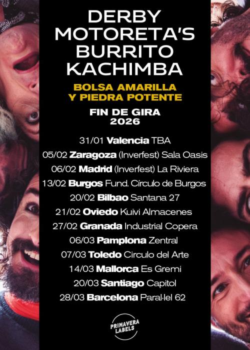 Cartel de Concierto de Derby Motoreta's Burrito Kachimba en Santiago de Compostela