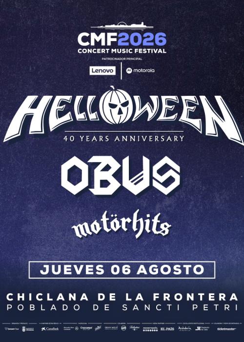 Cartel de Concierto de Helloween + Obús + Motörhits en Chiclana de la Frontera