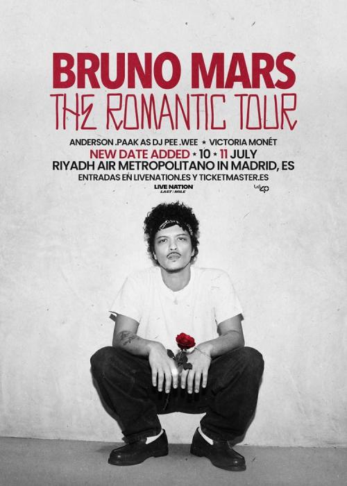 Cartel de Concierto de Bruno Mars en Madrid (Segunda Fecha)
