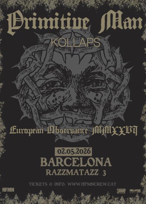 Cartel de Concierto de Primitive Man en Barcelona