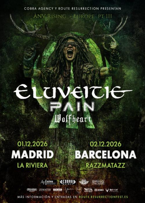Cartel de Eluveitie + Pain + Wolfheart en Barcelona