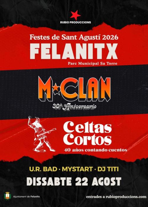 Cartel de Concierto de Celtas Cortos + M Clan en Felanitx