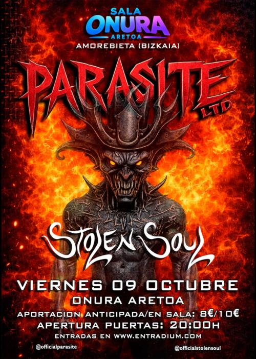 Cartel de PARASITE LTD + STOLEN SOUL EN LA SALA ONURA ARETOA