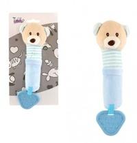 Teddies Pískátko/kousátko medvěd plyš 21 cm modrý na kartě v sáčku