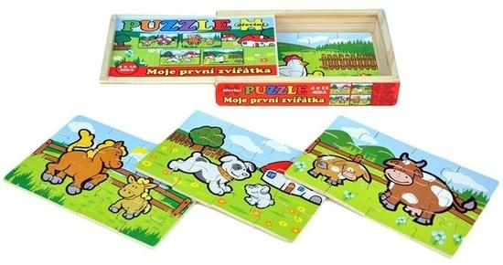TEDDIES Dřevěné puzzle Moje první zvířátka 4x12 dílků - 512014